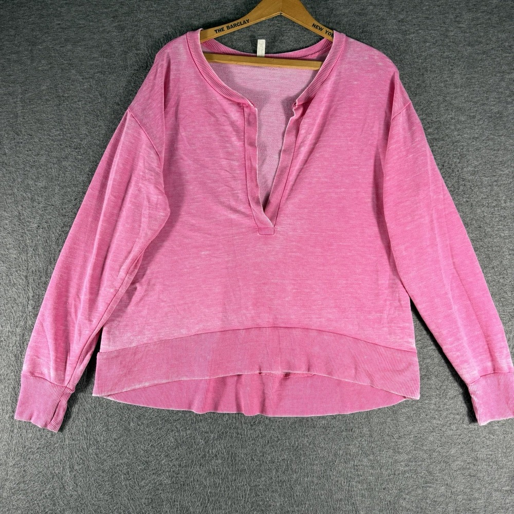 Free People Intimately Pink Deep V Neck Long sleeve Oversized T Shirt Top XS